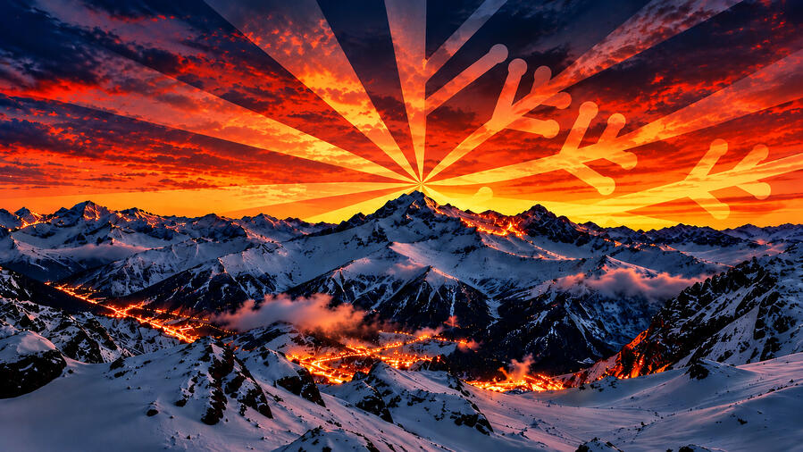 01_mountain_hero_CONCEPT.jpg Snow-covered alpine mountains at sunset overlooking a ski resort.